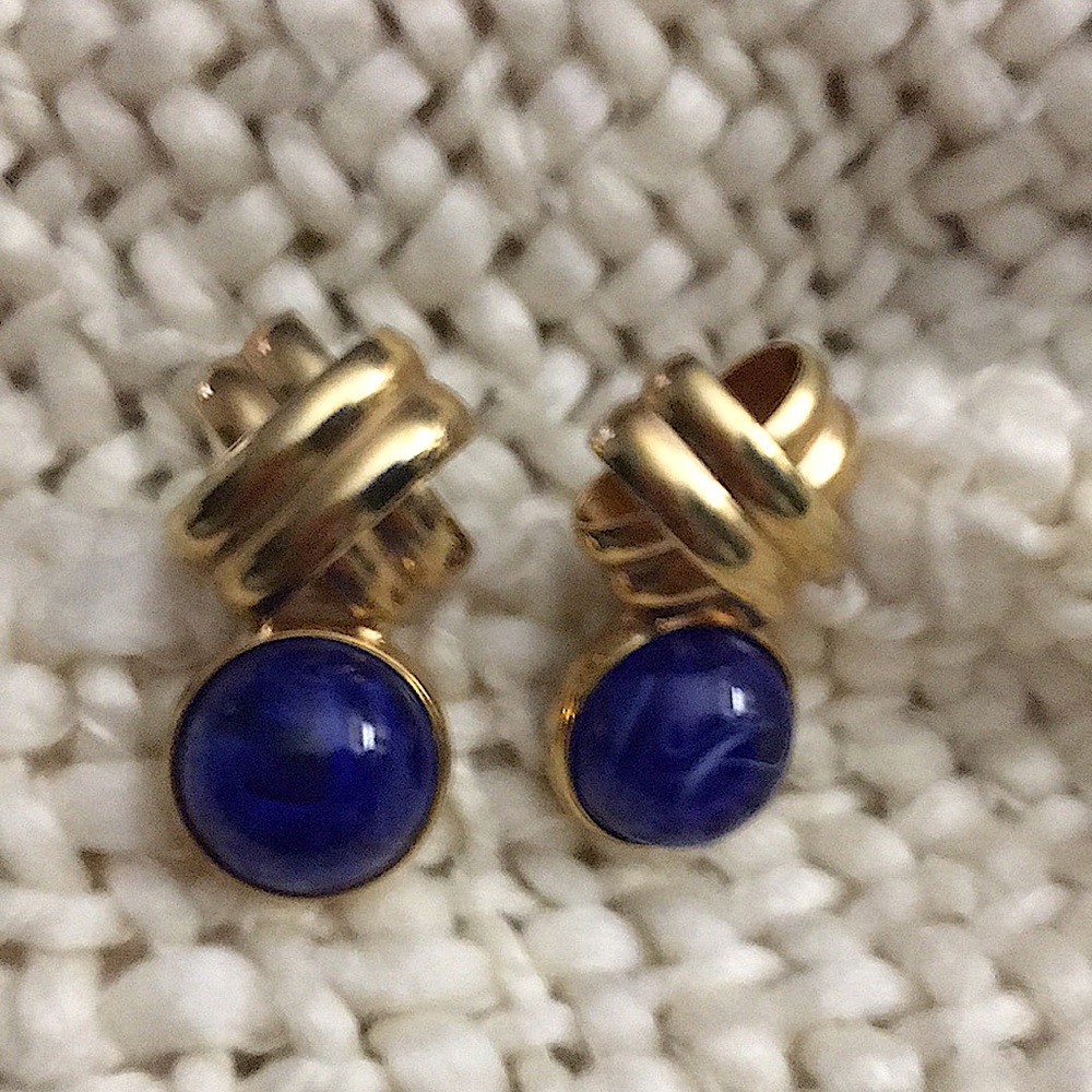 Gold-Tone Blue Stone Clip-On Earrings